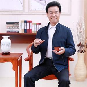 商务绅士 商务休闲 拉链门襟 棒球领 纯色 色丁布 夹克 罗纹下摆 拉链挖袋 收口袖 图片