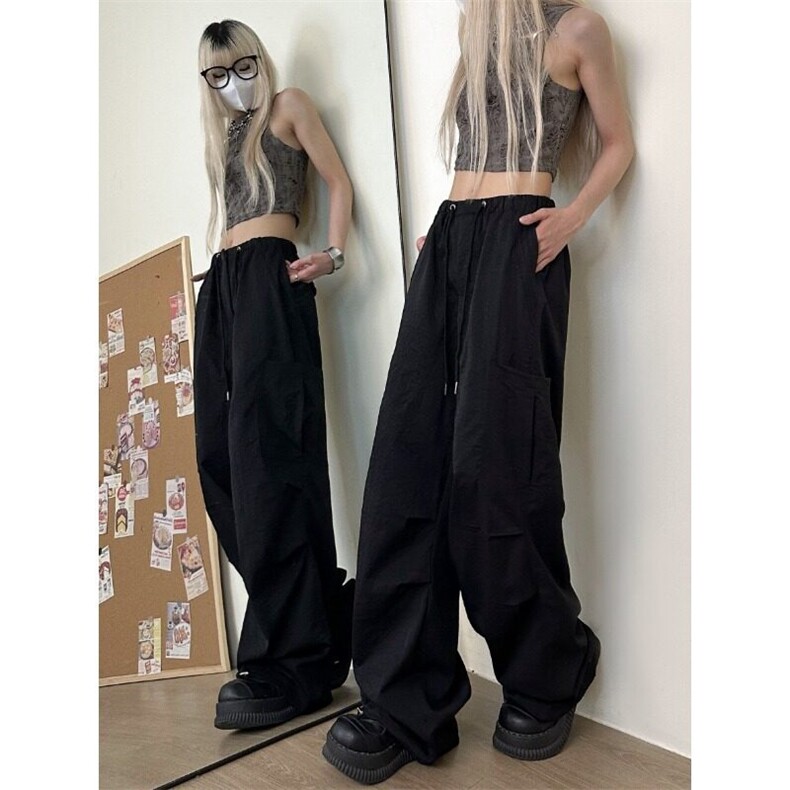 休闲工装裤女韩版网红设计感褶皱降落伞裤宽松百搭拖地裤,男装休闲裤,星座506A