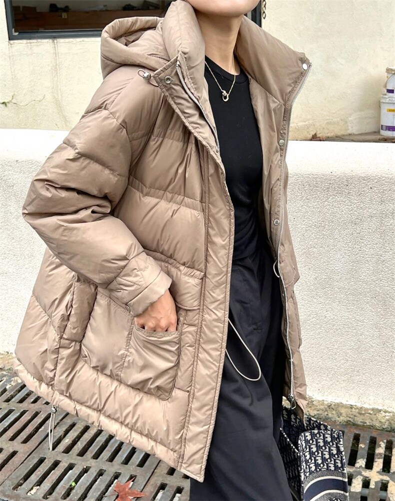 韩版休闲中长款羽绒服，女装羽绒服，那简
