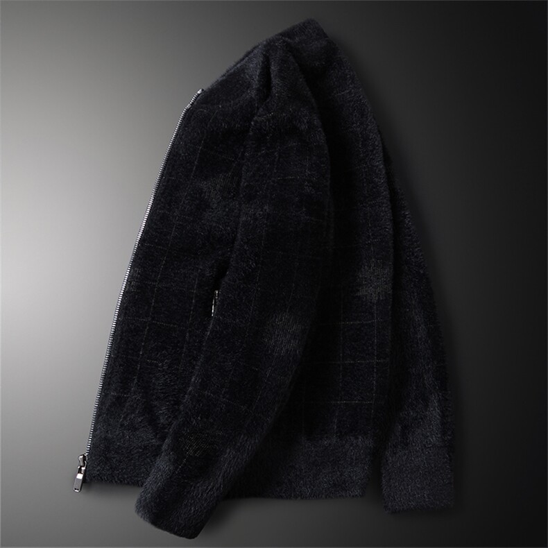 3331冬季暗格花纹休闲加厚保暖水貂绒开衫外套,男装针织衫/毛衣,钱塘2010-1