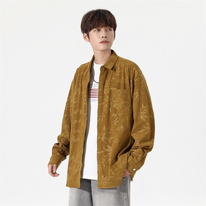精品秋冬新款港风男大码灯芯绒衬衫外套宽松印花长袖衬衣/851p45图片