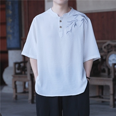 新款夏季冰丝立领短袖凉感风刺绣新中式大码垂感T恤男T812P55，男装T恤，电商A021A