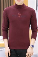 冬季半高领双面绒刺绣小鹿卫衣男加绒加厚保暖打底衫长袖红335P28，男装卫衣，星座1207