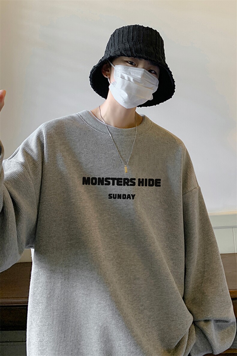 好质量！华夫格上衣男圆领华夫格卫衣男大码长袖t恤男HY105-P30,男装卫衣,电商B367