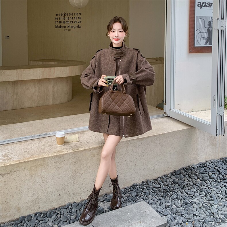 中长款加棉毛呢外套女装2024新款气质呢子大衣套裙,女装套装/套裙,纯色衣恋