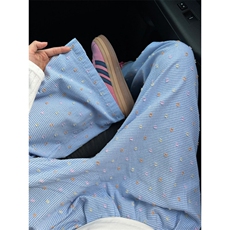 【网图】多巴胺穿搭裤子男女夏季波点格纹慵懒长裤KZ221CC-特P35，男装休闲裤，星座1007（原301D）
