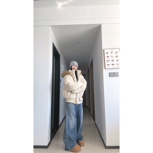 现货三防重磅硬挺boxy短款羽绒棉衣座山雕大毛毛领PU皮棉服外套冬