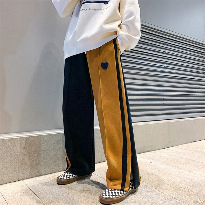 2025春夏新款拼接开衩休闲裤爱心直筒裤卫裤棕GK58-P55,男装休闲裤,电商B277A（原A068）