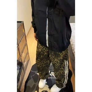 美式复古豹纹牛仔裤男高街潮牌宽松阔腿工装裤513ACK2422P42图片