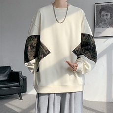 8XL-M春秋季圆领拼接撞色民族风卫衣男新款潮牌上衣服WY005P58，男装民族服装，电商B312