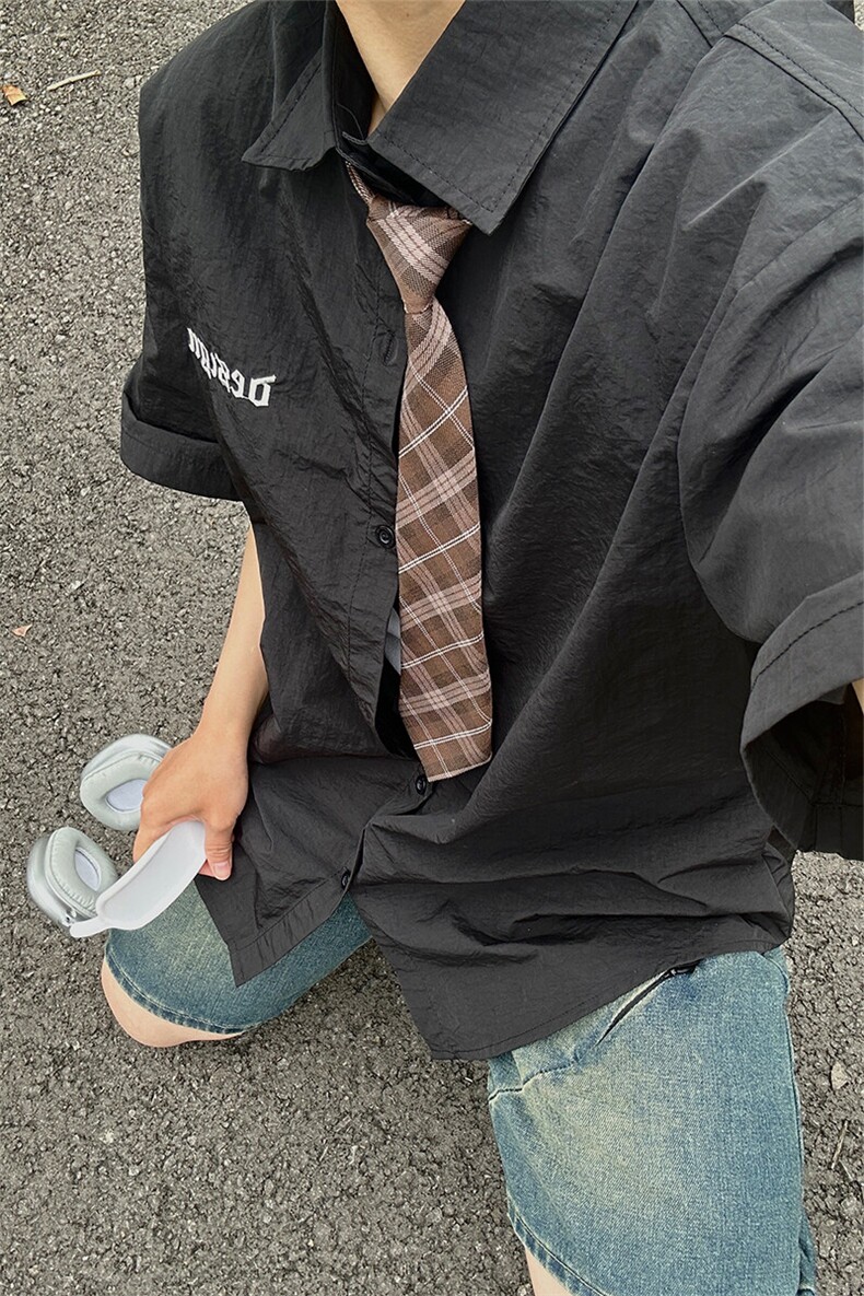 夏季新款速干短袖刺绣衬衫潮流港风宽松百搭男半袖CS285-P35,男装T恤,星座301C-5