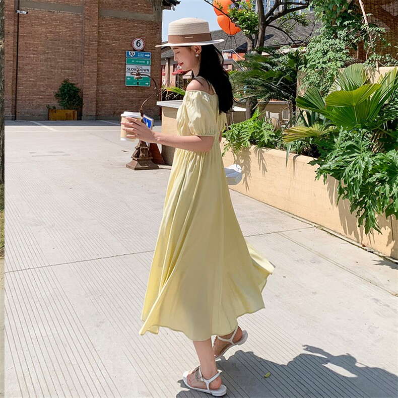 2025新款夏装现货一字领吊带显瘦连衣裙1916-P145控218,女装连衣裙,2D009