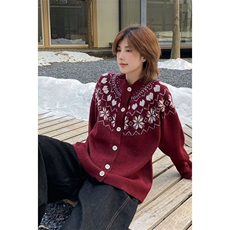 重磅秋冬装北极绒开衫毛衣美式复古休闲圣诞慵懒风提花针织衫外套，男装针织衫/毛衣，电商A486