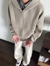 网图条纹连帽拉链外套男2026新款设计感宽松美式开衫卫衣特P68，女装短外套，电商C306-1