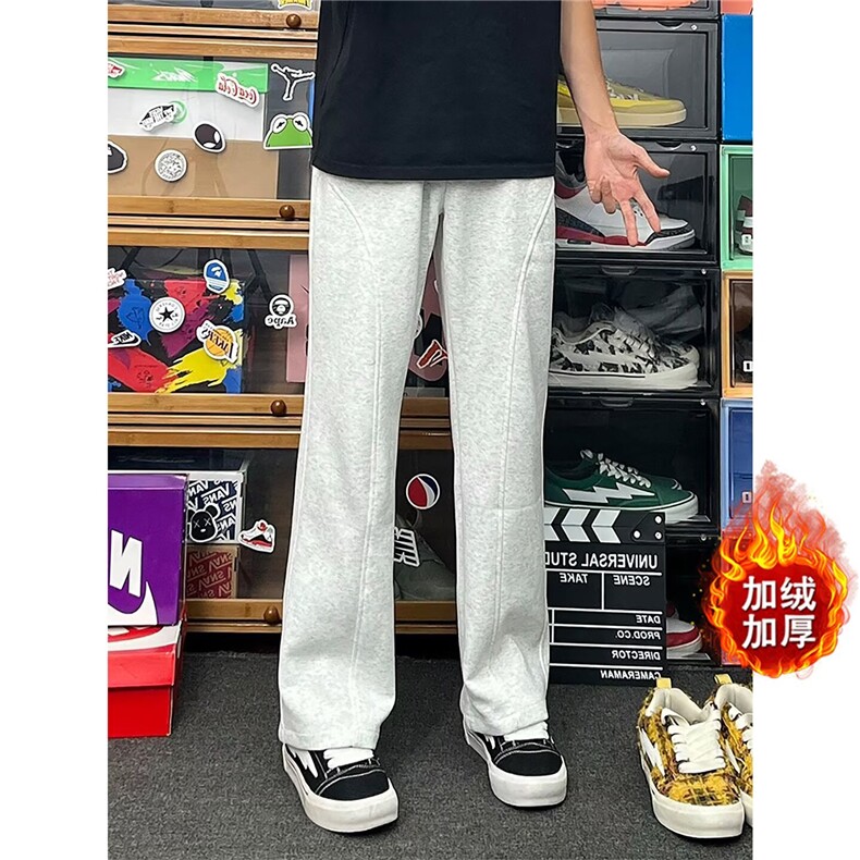 春秋冬季重磅直筒加绒卫裤男士款潮牌美式宽松运动休闲长裤子,男装休闲裤,星座506A