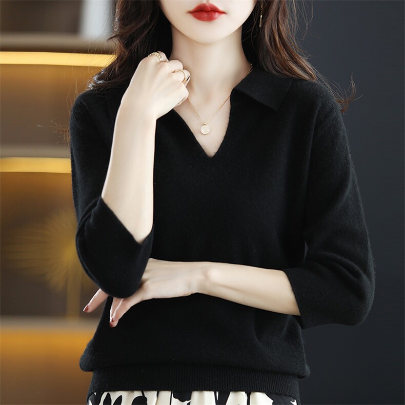 2024年秋季舒适亲肤柔软简约百搭时尚简约中袖打底羊毛衫，女装羊毛衫，牧雅羊绒