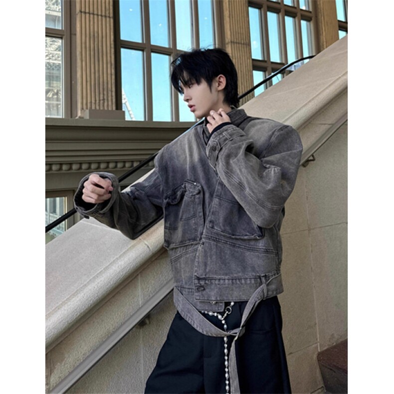 秋冬美式复古牛仔外套男女宽松重工做旧立领慵懒休闲夹克JK8969,男装工装外套,星座1116A（原606A-3）