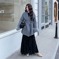 现货主推新款加厚双面羊毛呢配大狐狸毛袖可脱卸新年款p295-k458，女装双面呢大衣，丝露怡语