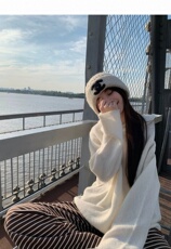 2025连帽软糯宽松休闲套头针织衫，女装针织衫/毛衣，东正羊绒