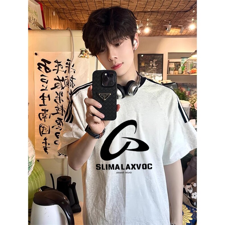 夏季美式高街重磅纯棉三条杠织带撞色男女短袖T恤ZD398-特P30,男装T恤,电商A486