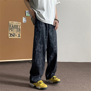 2024夏季新款豹纹直筒牛仔裤休闲潮牌高街设计感 现货K7819-P46图片