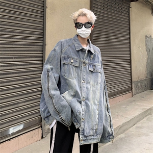 A795-P67  美式复古做旧牛仔外套男款春秋季潮牌拉链工装夹克图片