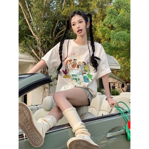 H0526-p35美式卡通情侣短袖T恤女宽松半袖体恤