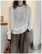 时尚百搭慵懒风圆领假两件羊毛衫简约显瘦长袖针织衫女秋冬季新款，女装羊毛衫，圣旺供货