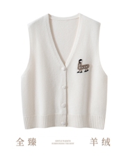 2025秋冬新款V领系扣纯羊绒针织马甲女羊驼图案坎肩宽松慵懒叠穿，女装马甲，绒歆坊
