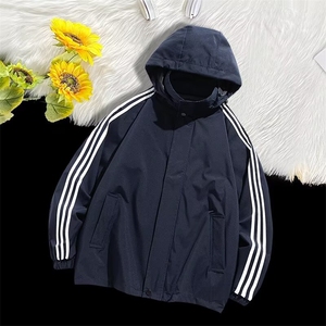 春秋新款男士条纹夹克外套休闲连帽工装时尚百搭户外服1256/P40图片