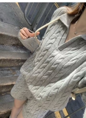 2025年秋季新款百搭7针绞花毛衣，女装针织衫/毛衣，米咔羊绒