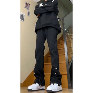 高街美式排扣牛仔裤拉链设计感直筒牛仔裤