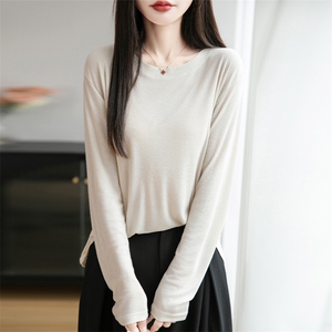 宽松慵懒风冰丝防晒T恤女2025夏长袖薄款大码小个子打底针织罩衫图片
