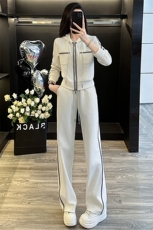高端白色短款外套休闲运动长裤两件套，女装套装/套裙，江南