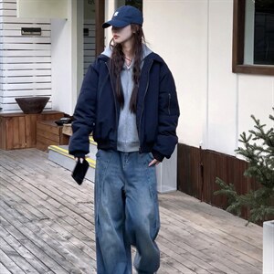 美式高街复古老钱风薄款夹克冲锋衣男女纯色休闲宽松boxy飞行外套图片