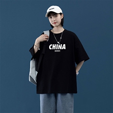 2024夏季新款宽松大码中性风CHINA男女运动短袖纯棉T恤T1916-P22，男装T恤，星座508（原C305）