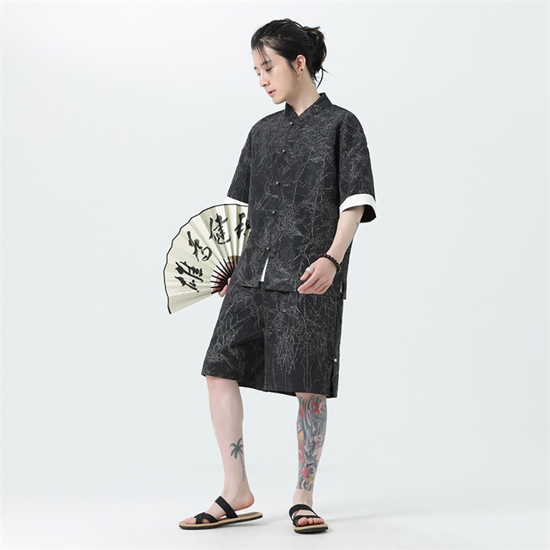 2026夏季新款风男装新中式盘扣肌理感套装短袖+短裤A98-P105,男装牛仔裤,电商B277(原6028)