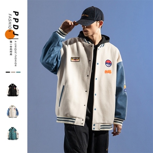 2022热销拼接呢料大码夹克休闲boy无影墙贴布标棒球服J6720-P85图片