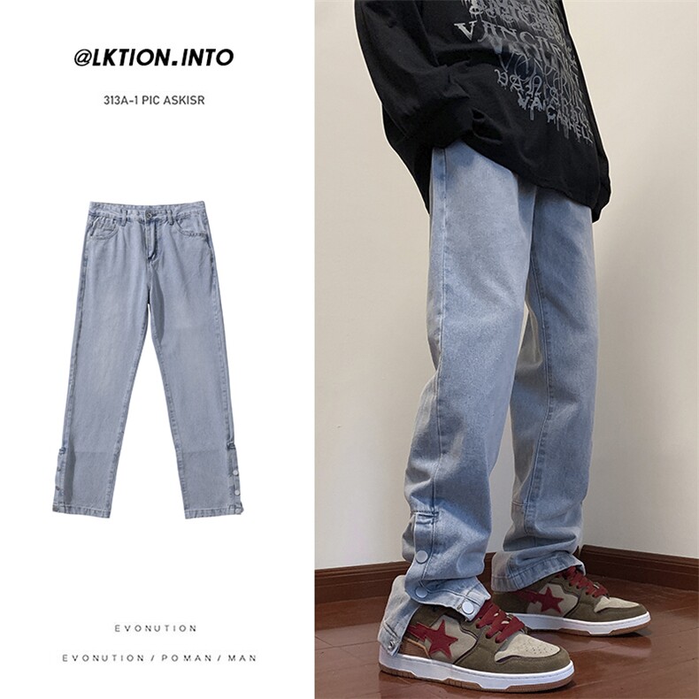 2023秋季潮牌直筒修身排扣街头牛仔裤313A-1-NZ011-P55控价68,男装牛仔裤,星座808A-1