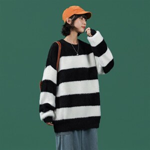 2025秋冬新款中性风条纹破洞大码宽松毛衣A071-8805-P70,男装针织衫/毛衣,电商A125