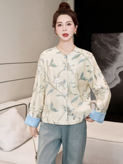 2025春装新款新中式小个子时尚原创设计拼接单排扣短款外套上衣，女装短外套，天丝秀