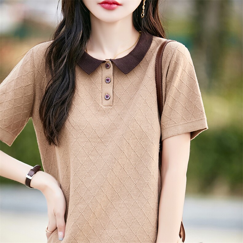 POLO领短袖t恤女夏季2025新款女装上衣宽松薄,女装T恤,斯美雅电商供货