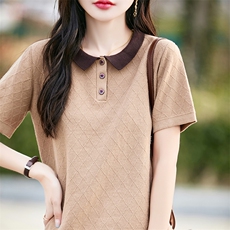 POLO领短袖t恤女夏季2025新款女装上衣宽松薄，女装T恤，斯美雅电商供货