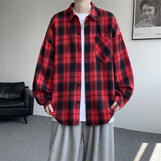 衬衫男春季新款港风宽松大码磨毛格子长袖衬衣CS6638-特P29，男装衬衫，星座214-3