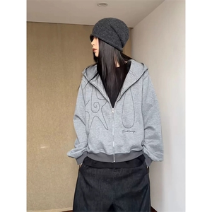 网图有货 美式复古刺绣连帽华棉卫衣男女宽松情侣外套 A871-P55图片