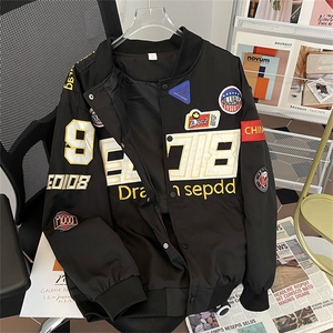 春款男夹克棒球立领勋章字母刺绣单排扣涂鸦外套JK40 P65图片