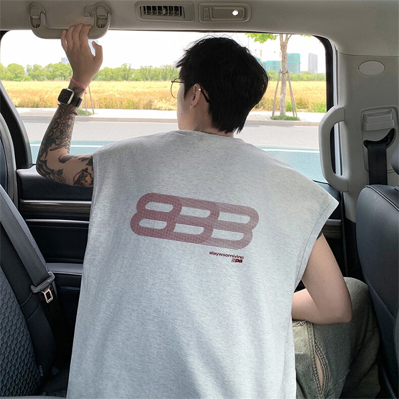 可48小时发货支持抖音得物来样二开240克重磅美式纯棉背心无袖t恤，男装T恤，电商A486