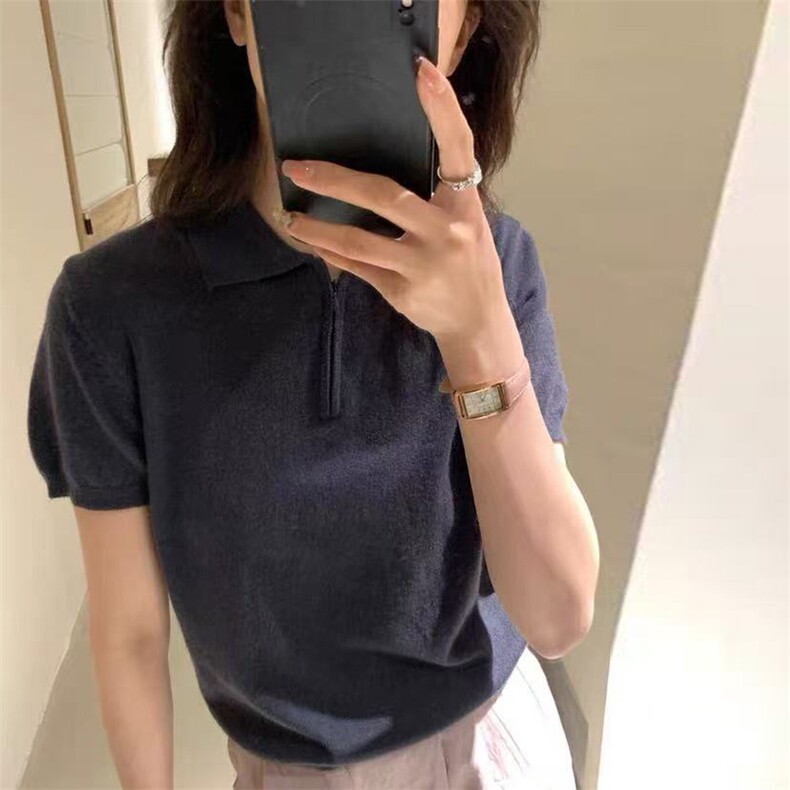 翻领时尚短袖夏季新款百搭修身型,女装T恤,锦弘羊绒