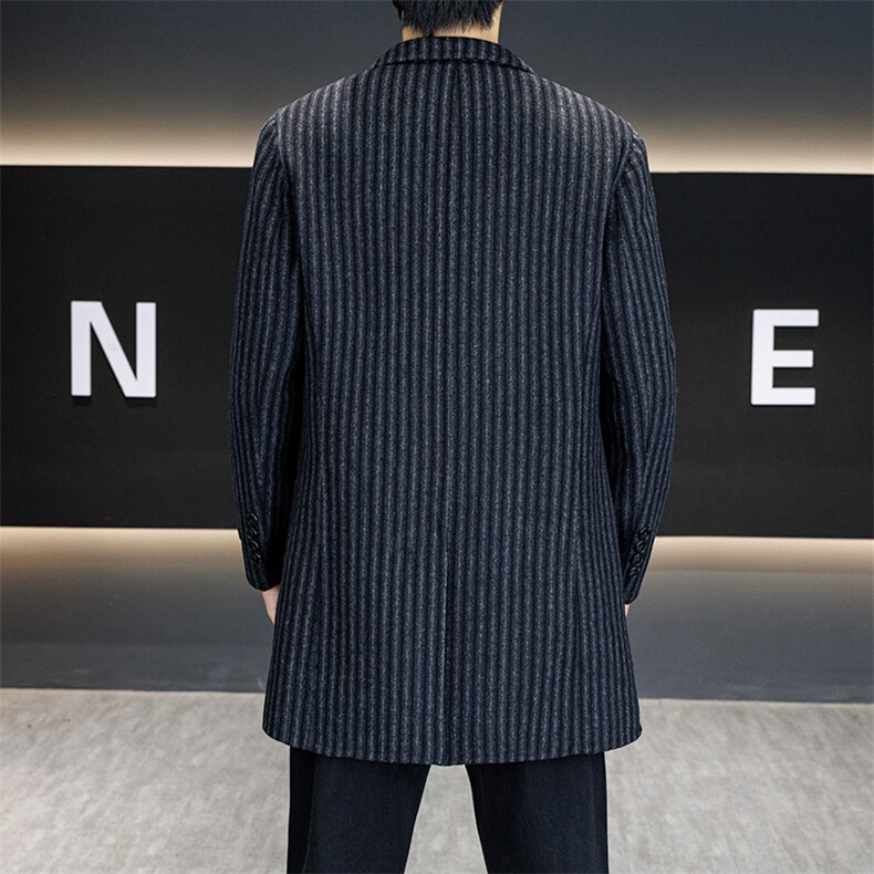 2025年英伦风宽松外套男双面条格50%羊毛毛呢长款大衣582216P160,女装短外套,星座301B-1