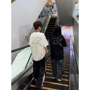 夏季新款港风美式刺绣设计感套头圆领短袖T恤男女 ZX467-P33图片